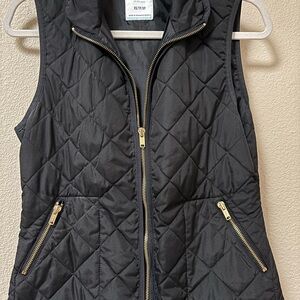Old Navy Black Quilted Vest with Gold Zippers